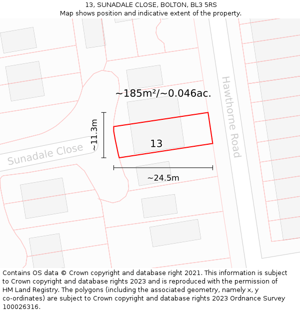 13, SUNADALE CLOSE, BOLTON, BL3 5RS: Plot and title map