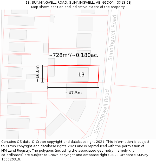 13, SUNNINGWELL ROAD, SUNNINGWELL, ABINGDON, OX13 6BJ: Plot and title map