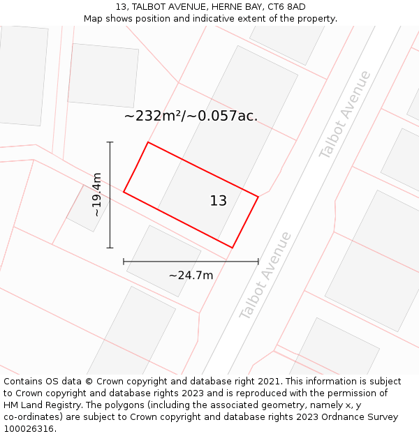 13, TALBOT AVENUE, HERNE BAY, CT6 8AD: Plot and title map