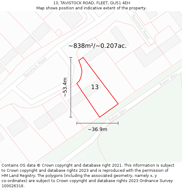 13, TAVISTOCK ROAD, FLEET, GU51 4EH: Plot and title map