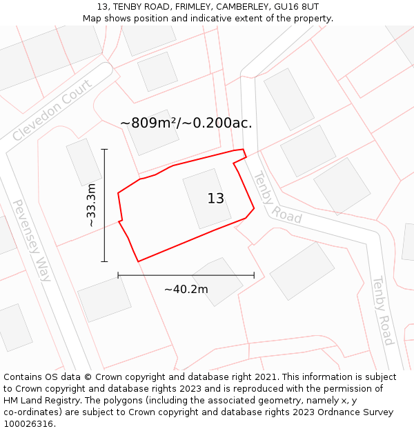 13, TENBY ROAD, FRIMLEY, CAMBERLEY, GU16 8UT: Plot and title map