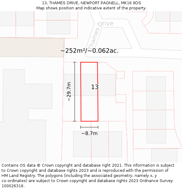 13, THAMES DRIVE, NEWPORT PAGNELL, MK16 9DS: Plot and title map