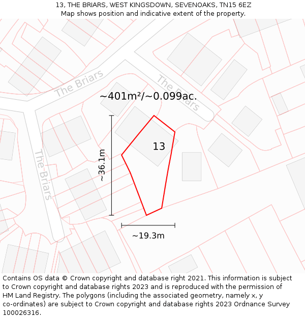 13, THE BRIARS, WEST KINGSDOWN, SEVENOAKS, TN15 6EZ: Plot and title map