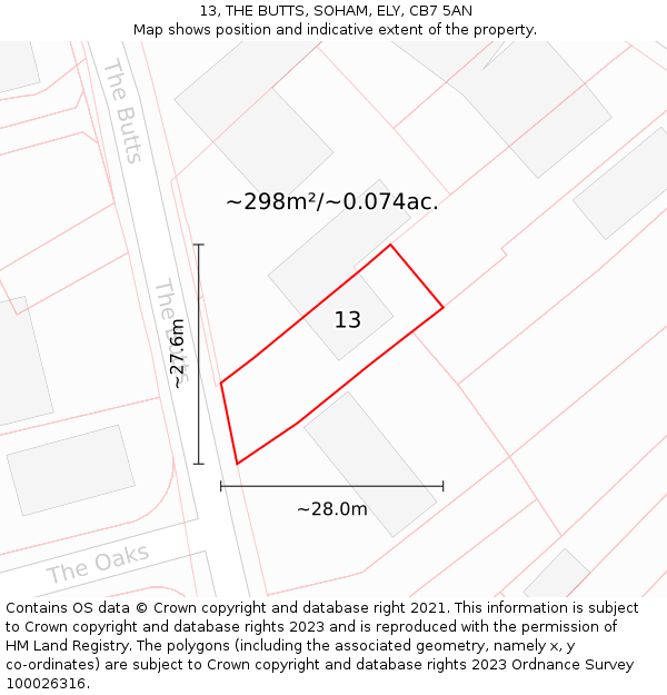 13, THE BUTTS, SOHAM, ELY, CB7 5AN: Plot and title map