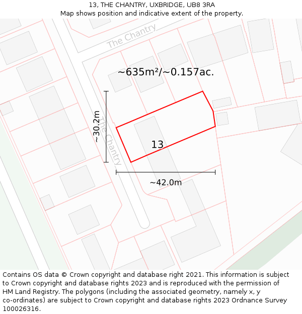 13, THE CHANTRY, UXBRIDGE, UB8 3RA: Plot and title map