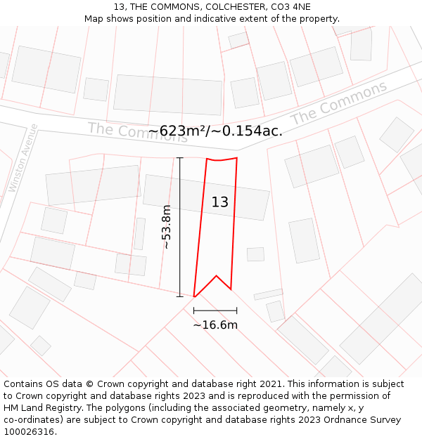 13, THE COMMONS, COLCHESTER, CO3 4NE: Plot and title map