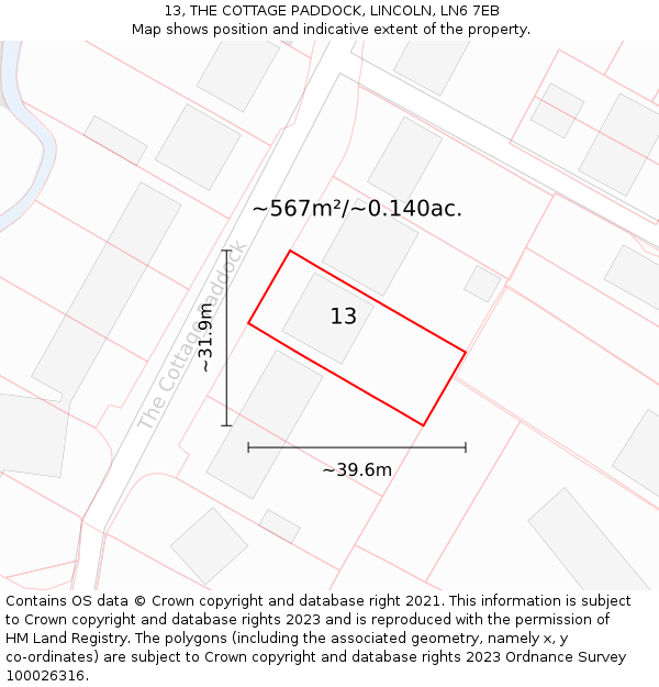 13, THE COTTAGE PADDOCK, LINCOLN, LN6 7EB: Plot and title map