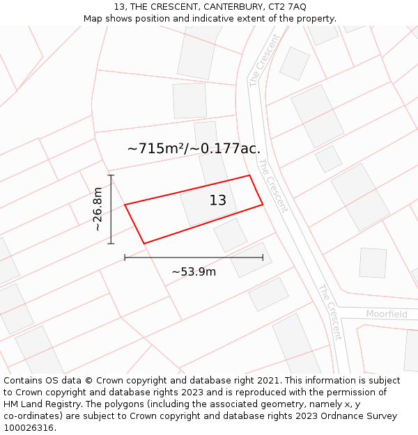 13, THE CRESCENT, CANTERBURY, CT2 7AQ: Plot and title map