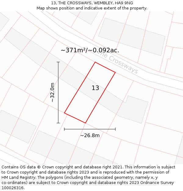 13, THE CROSSWAYS, WEMBLEY, HA9 9NG: Plot and title map