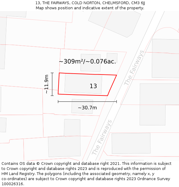 13, THE FAIRWAYS, COLD NORTON, CHELMSFORD, CM3 6JJ: Plot and title map