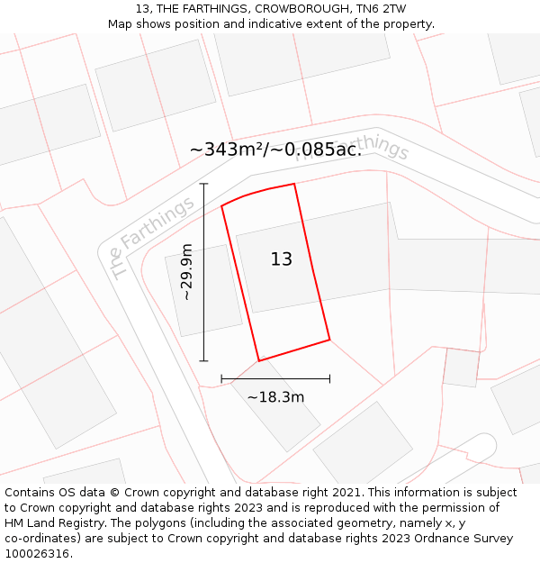 13, THE FARTHINGS, CROWBOROUGH, TN6 2TW: Plot and title map