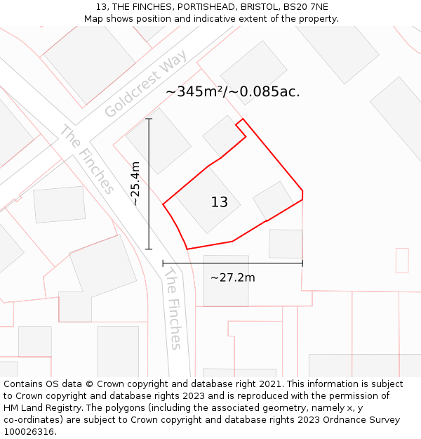 13, THE FINCHES, PORTISHEAD, BRISTOL, BS20 7NE: Plot and title map