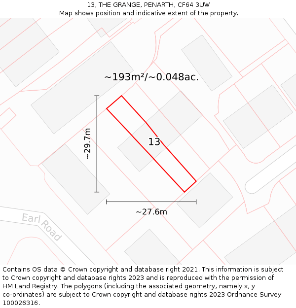 13, THE GRANGE, PENARTH, CF64 3UW: Plot and title map