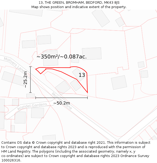 13, THE GREEN, BROMHAM, BEDFORD, MK43 8JS: Plot and title map