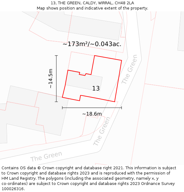 13, THE GREEN, CALDY, WIRRAL, CH48 2LA: Plot and title map