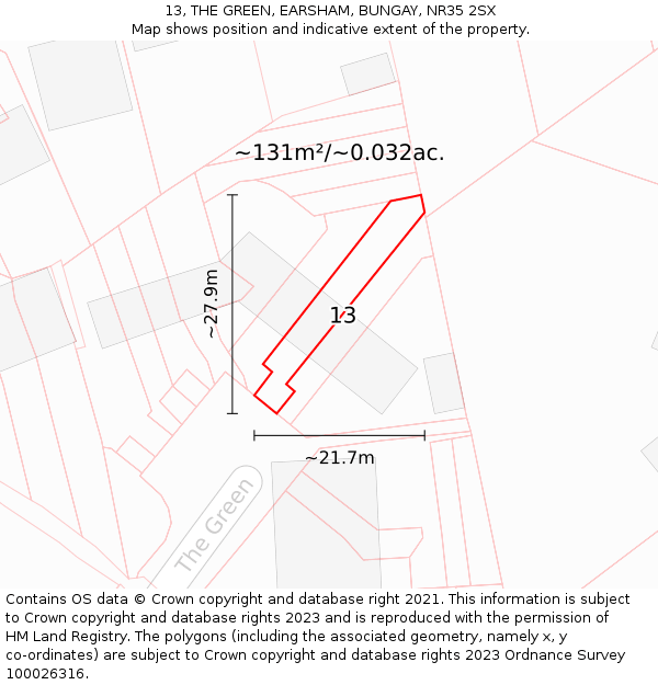 13, THE GREEN, EARSHAM, BUNGAY, NR35 2SX: Plot and title map