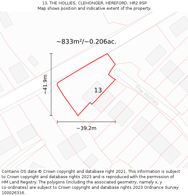 13, THE HOLLIES, CLEHONGER, HEREFORD, HR2 9SP: Plot and title map