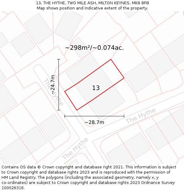 13, THE HYTHE, TWO MILE ASH, MILTON KEYNES, MK8 8PB: Plot and title map