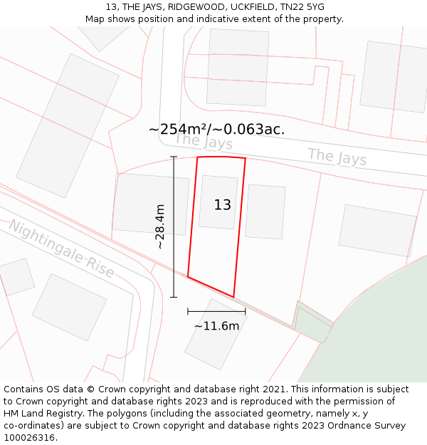 13, THE JAYS, RIDGEWOOD, UCKFIELD, TN22 5YG: Plot and title map
