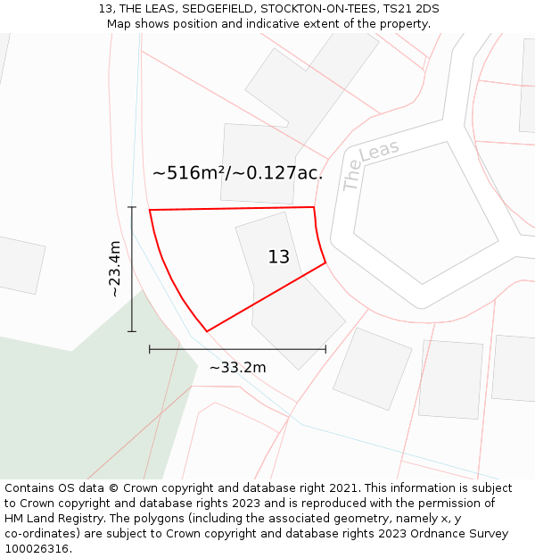 13, THE LEAS, SEDGEFIELD, STOCKTON-ON-TEES, TS21 2DS: Plot and title map