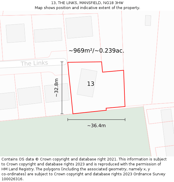 13, THE LINKS, MANSFIELD, NG18 3HW: Plot and title map