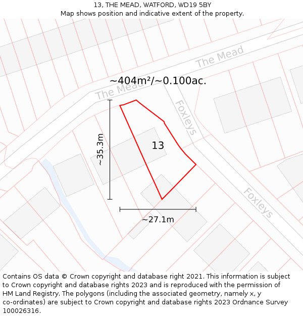 13, THE MEAD, WATFORD, WD19 5BY: Plot and title map