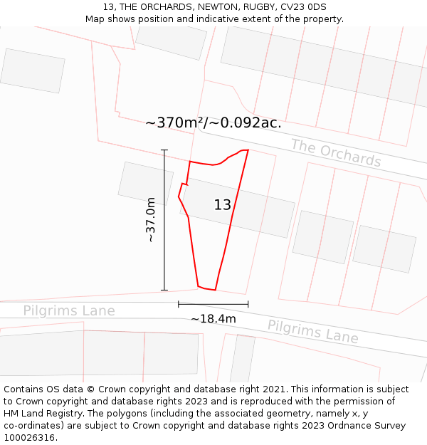 13, THE ORCHARDS, NEWTON, RUGBY, CV23 0DS: Plot and title map