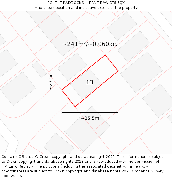 13, THE PADDOCKS, HERNE BAY, CT6 6QX: Plot and title map