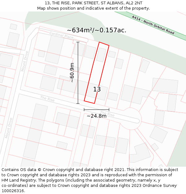 13, THE RISE, PARK STREET, ST ALBANS, AL2 2NT: Plot and title map