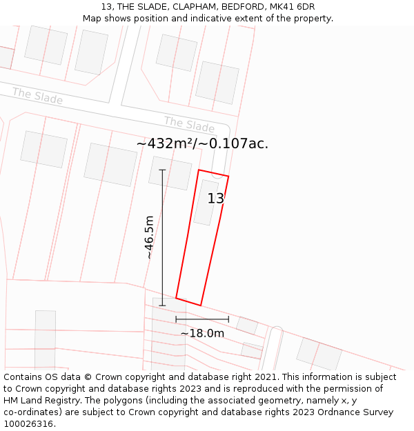 13, THE SLADE, CLAPHAM, BEDFORD, MK41 6DR: Plot and title map