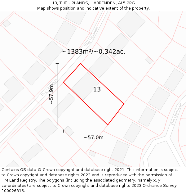 13, THE UPLANDS, HARPENDEN, AL5 2PG: Plot and title map