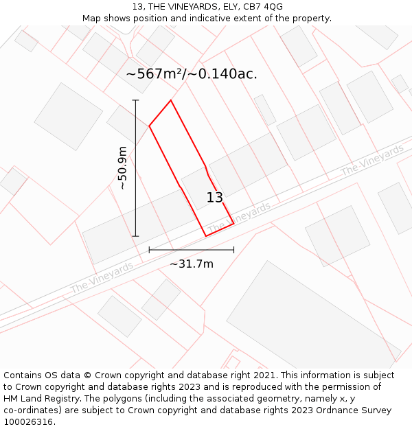 13, THE VINEYARDS, ELY, CB7 4QG: Plot and title map