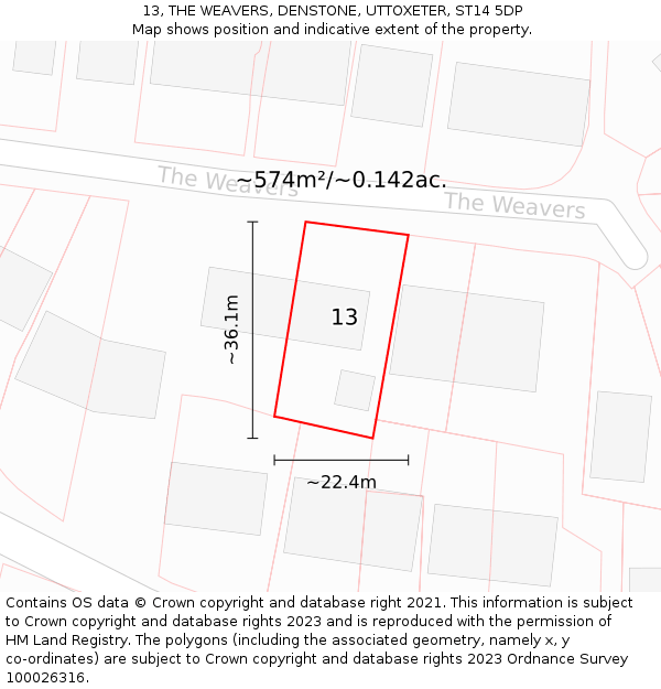 13, THE WEAVERS, DENSTONE, UTTOXETER, ST14 5DP: Plot and title map