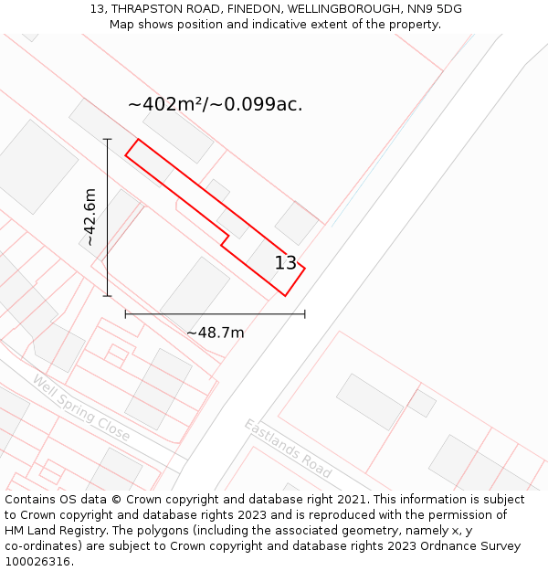 13, THRAPSTON ROAD, FINEDON, WELLINGBOROUGH, NN9 5DG: Plot and title map