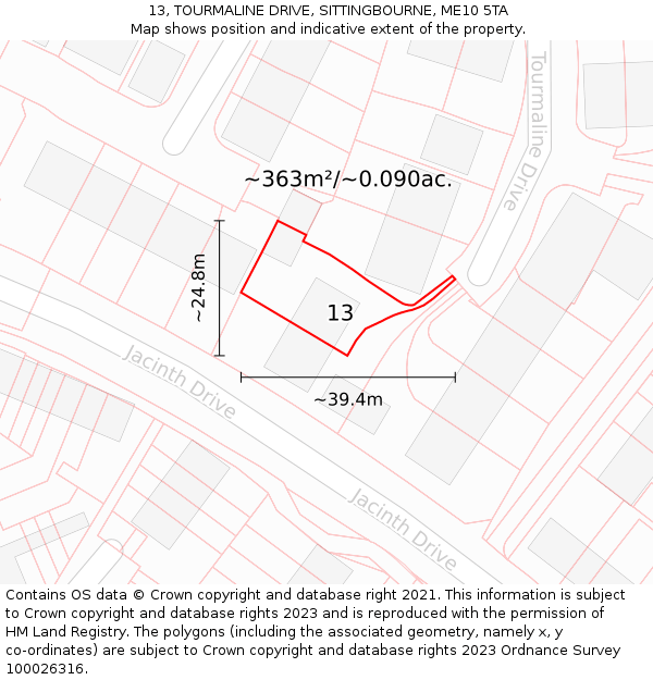 13, TOURMALINE DRIVE, SITTINGBOURNE, ME10 5TA: Plot and title map