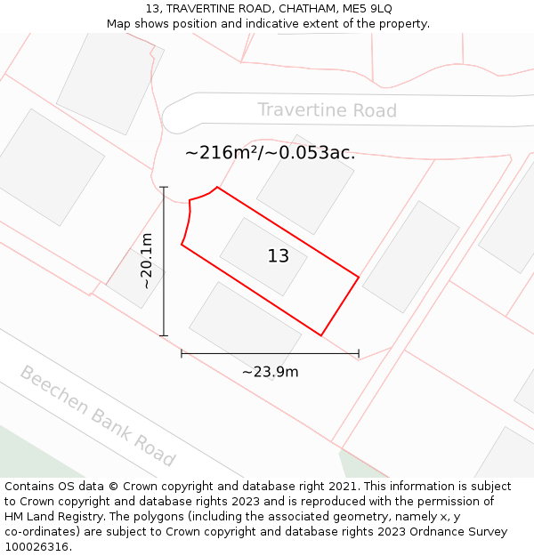 13, TRAVERTINE ROAD, CHATHAM, ME5 9LQ: Plot and title map