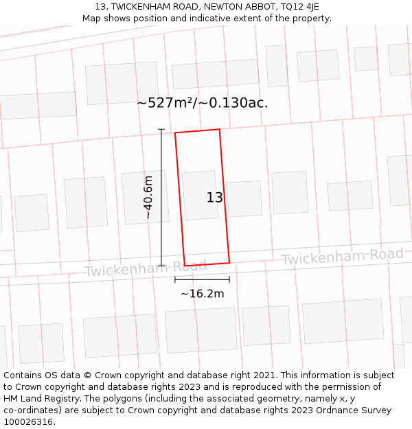 13, TWICKENHAM ROAD, NEWTON ABBOT, TQ12 4JE: Plot and title map