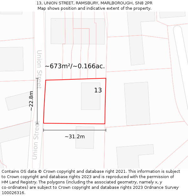 13, UNION STREET, RAMSBURY, MARLBOROUGH, SN8 2PR: Plot and title map