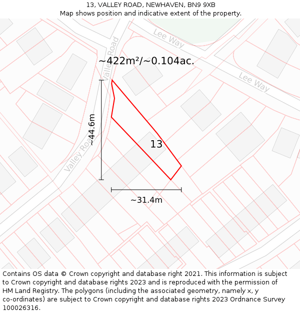 13, VALLEY ROAD, NEWHAVEN, BN9 9XB: Plot and title map