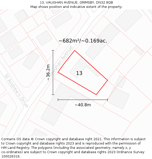 13, VAUGHAN AVENUE, GRIMSBY, DN32 8QB: Plot and title map