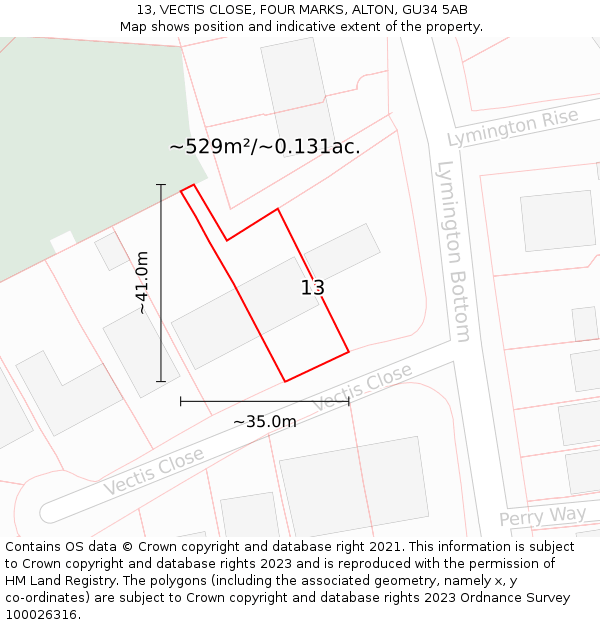 13, VECTIS CLOSE, FOUR MARKS, ALTON, GU34 5AB: Plot and title map