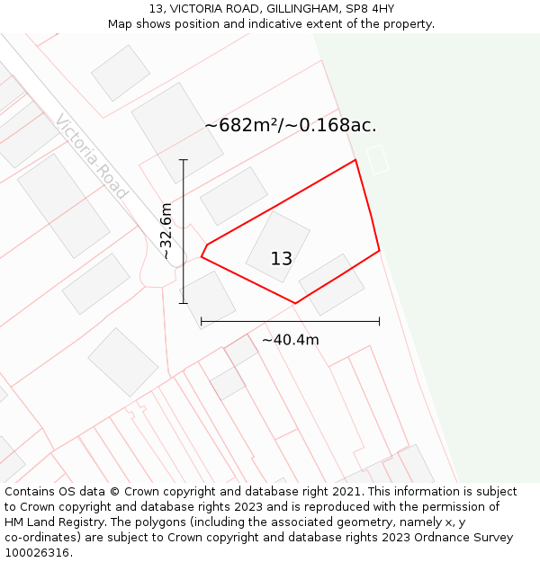 13, VICTORIA ROAD, GILLINGHAM, SP8 4HY: Plot and title map