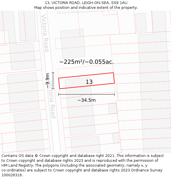 13, VICTORIA ROAD, LEIGH-ON-SEA, SS9 1AU: Plot and title map