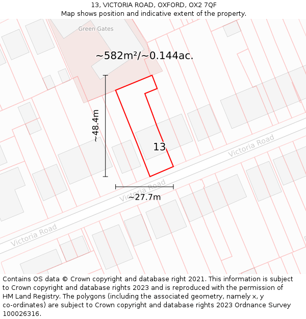 13, VICTORIA ROAD, OXFORD, OX2 7QF: Plot and title map