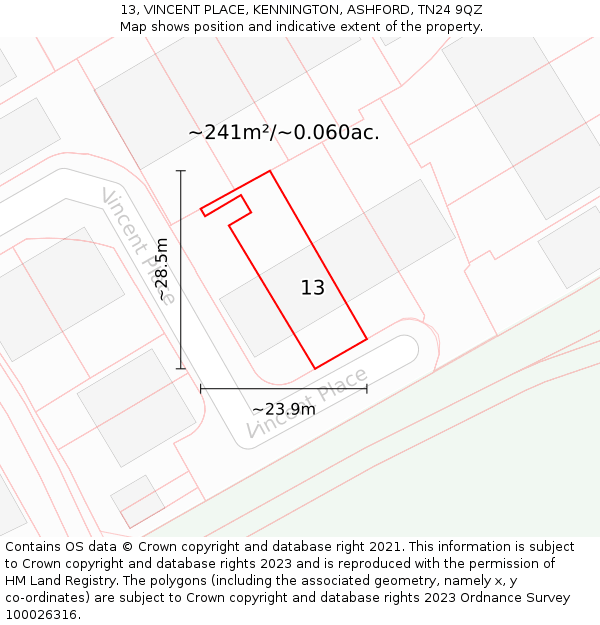 13, VINCENT PLACE, KENNINGTON, ASHFORD, TN24 9QZ: Plot and title map