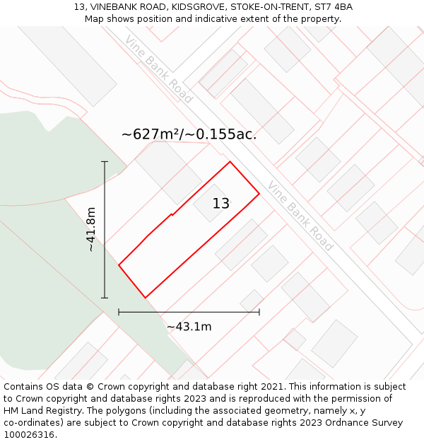 13, VINEBANK ROAD, KIDSGROVE, STOKE-ON-TRENT, ST7 4BA: Plot and title map