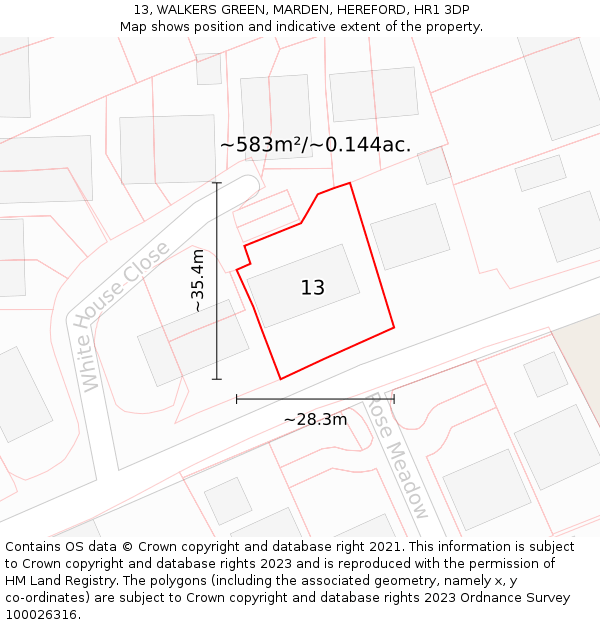 13, WALKERS GREEN, MARDEN, HEREFORD, HR1 3DP: Plot and title map