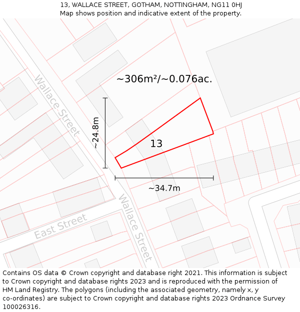 13, WALLACE STREET, GOTHAM, NOTTINGHAM, NG11 0HJ: Plot and title map