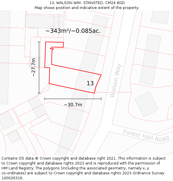 13, WALSON WAY, STANSTED, CM24 8GD: Plot and title map