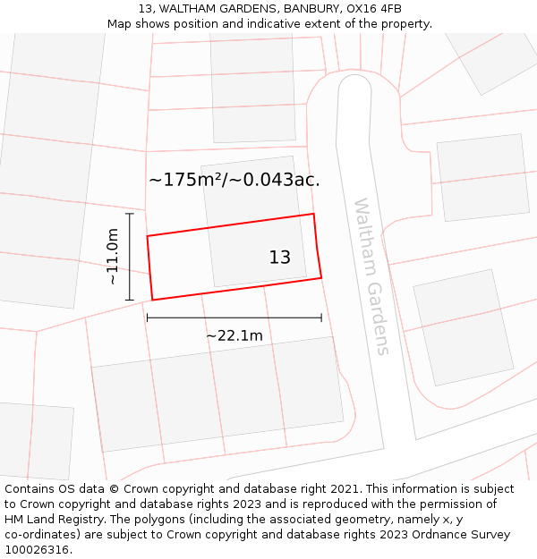 13, WALTHAM GARDENS, BANBURY, OX16 4FB: Plot and title map